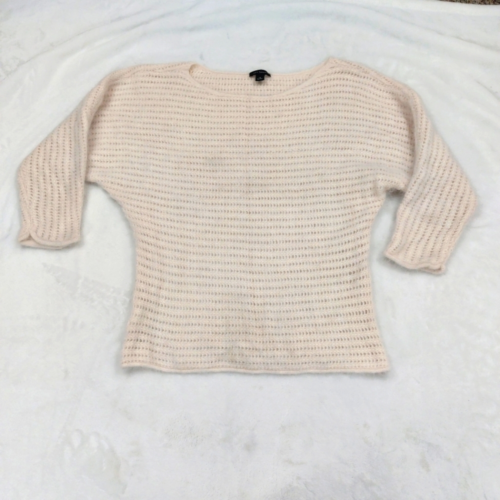 ANN TAYLOR WOMENS CREAM RABBIT HAIR AND NYLON BLEND 3/4 SLEEVE SWEATER SZ M